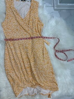 41 Hawthorn Yellow Floral Faux-Wrap Midi Dress with White Blossoms